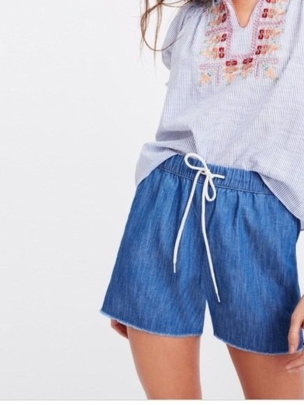 Madewell Linen / Cotton Blend Chambray Drawstring Pull On Shorts - Small